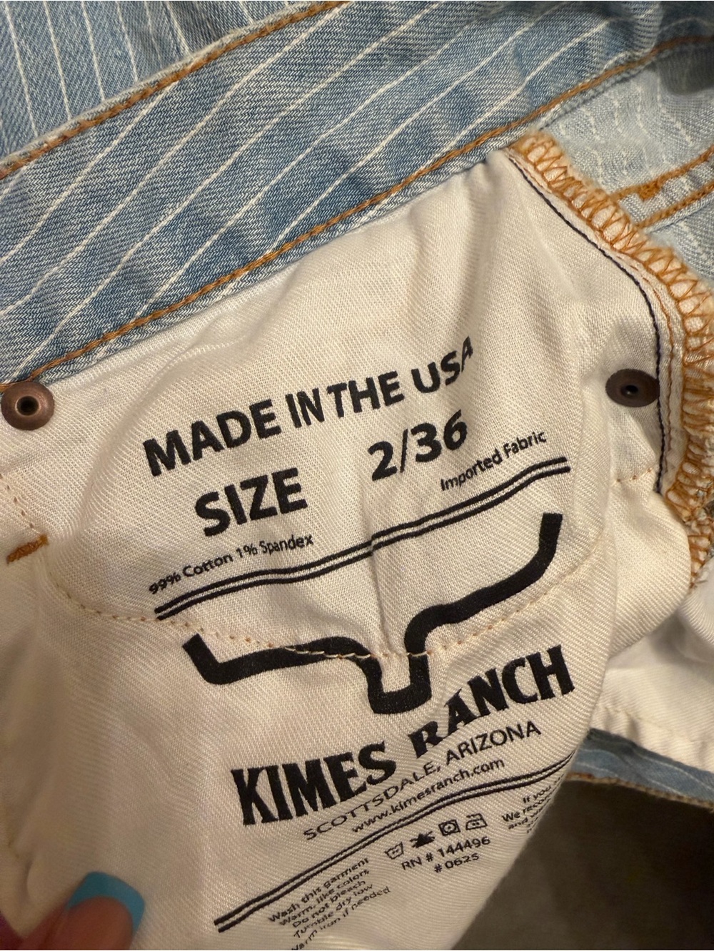 Kimes Ranch Light Blue Pinstriped High-Rise Flare Jeans - Picture 4 of 4